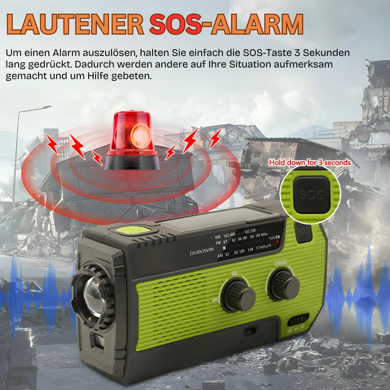 Draagbare noodradio op zonne-energie - PowerWave