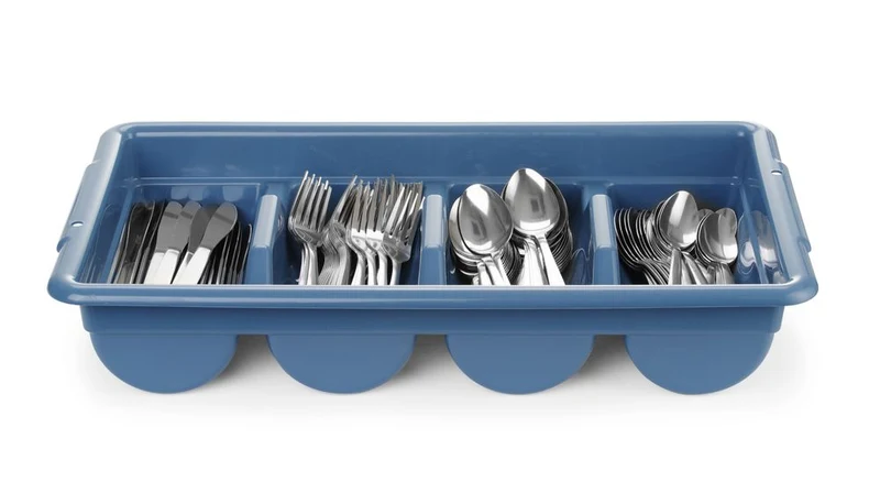 HENDI Besteck-Set mit Tablett – Rechteckig – Blau – 525 × 300 × H 95 mm