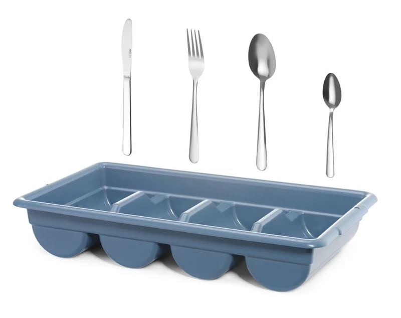 HENDI Besteck-Set mit Tablett – Rechteckig – Blau – 525 × 300 × H 95 mm