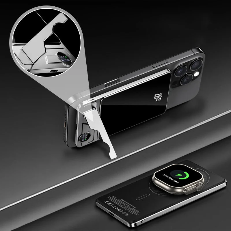 LuxuraTech Dual-Mode Magnetische Powerbank | Veelzijdige oplaadoplossing met geïntegreerde standaard voor ultiem gemak