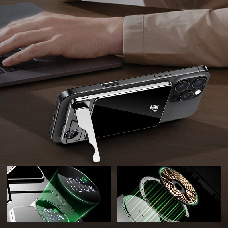 LuxuraTech Dual-Mode Magnetische Powerbank | Veelzijdige oplaadoplossing met geïntegreerde standaard voor ultiem gemak