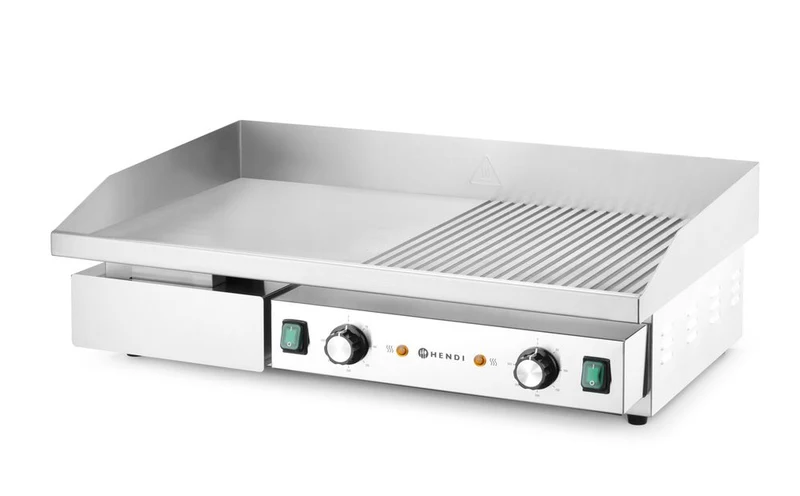 HENDI Grill, halb glatt, halb gerippt – Budget Line – 400 V / 4400 W – 720 × 460 × H 241 mm