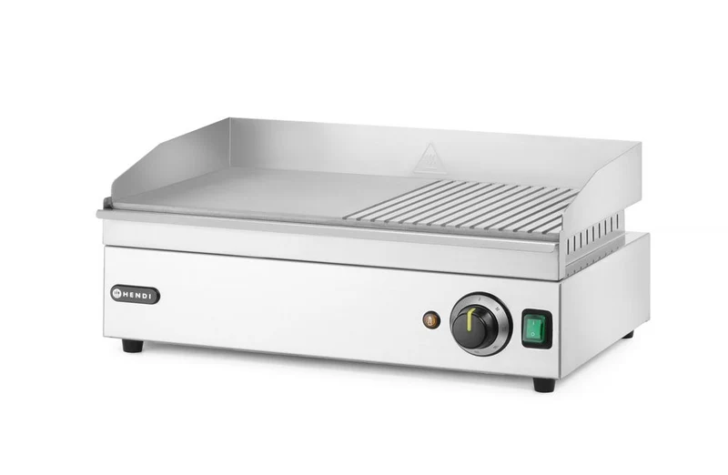 HENDI Grillplatte halb gerillt – Kitchen Line – 230 V / 2400 W – 527 × 404 × H 233 mm