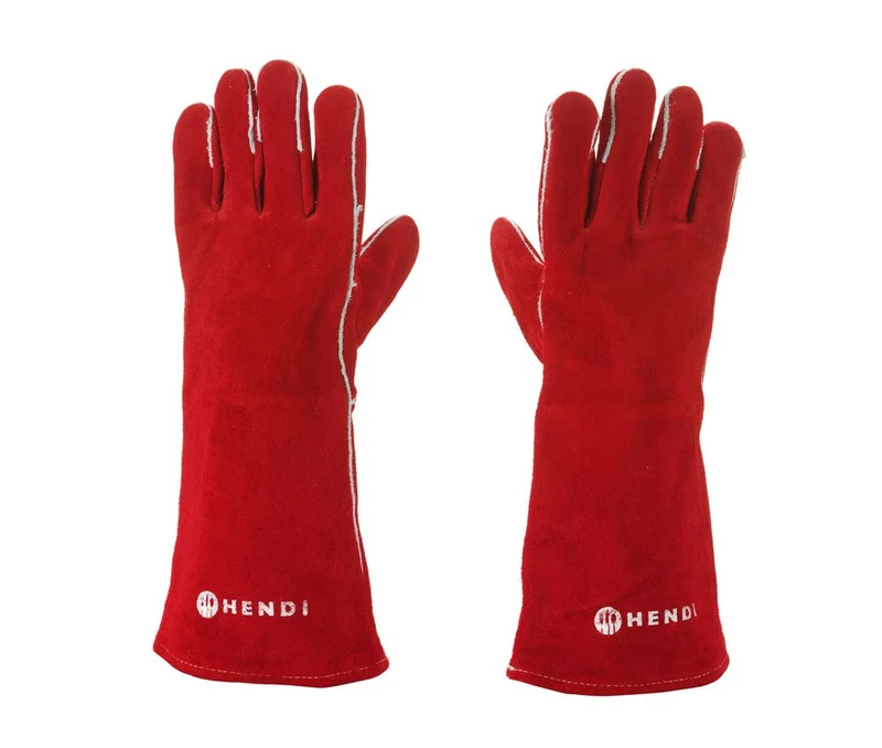 HENDI Hitzebeständige Handschuhe, Leder – Rot – 2 Stück