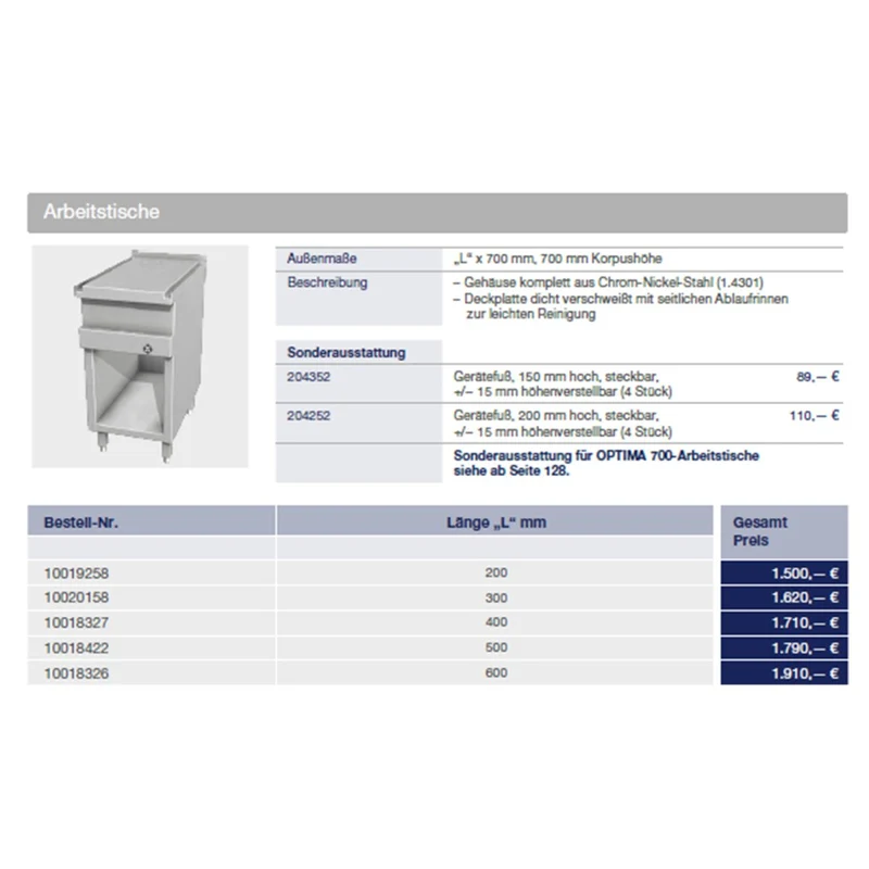 MKN Arbeitstisch 600 mm OPTIMA 700 gebraucht mit 6 Monaten Garantie
