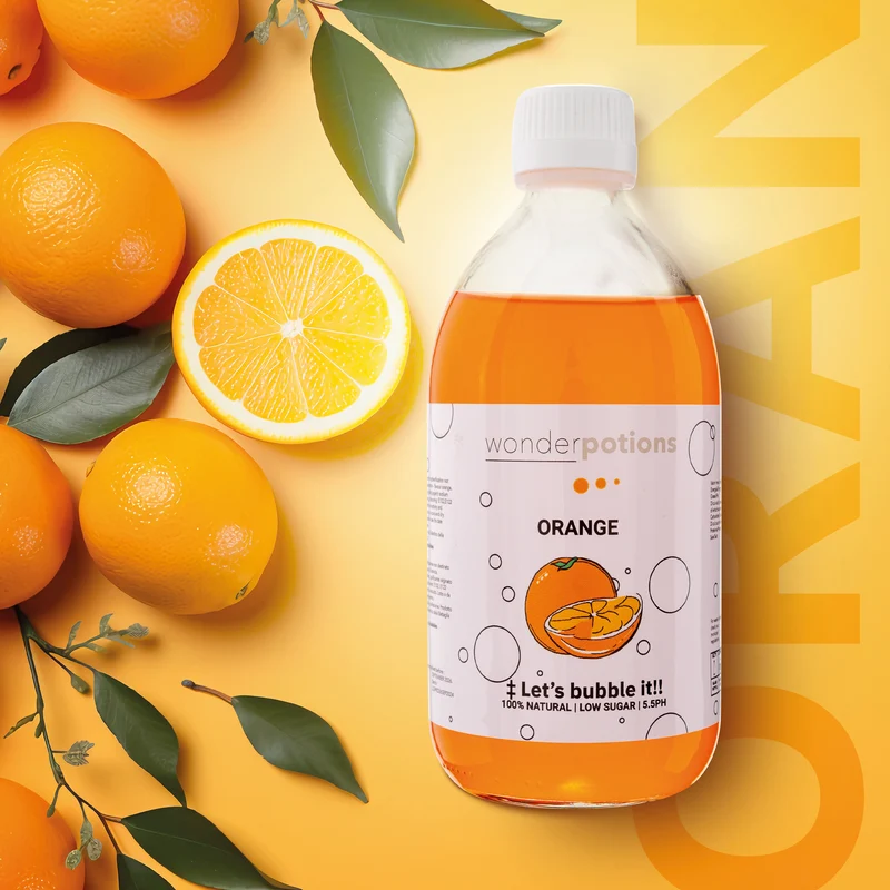 6x 500 ml Aroma Orange Wonderpotion für Wonder Bubbles Maschine Aromatisierte Flüssigkeit
