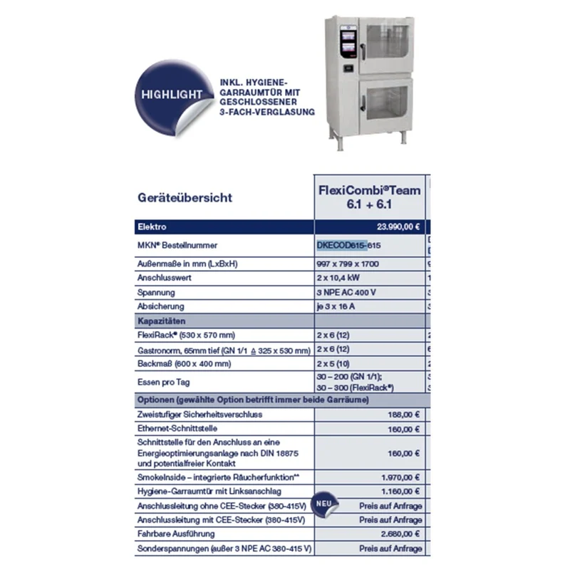 MKN FlexiCombi Team MagicPilot 6.1+6.1 Elektro 2x 400V Ausstellungsstück mit Garantie