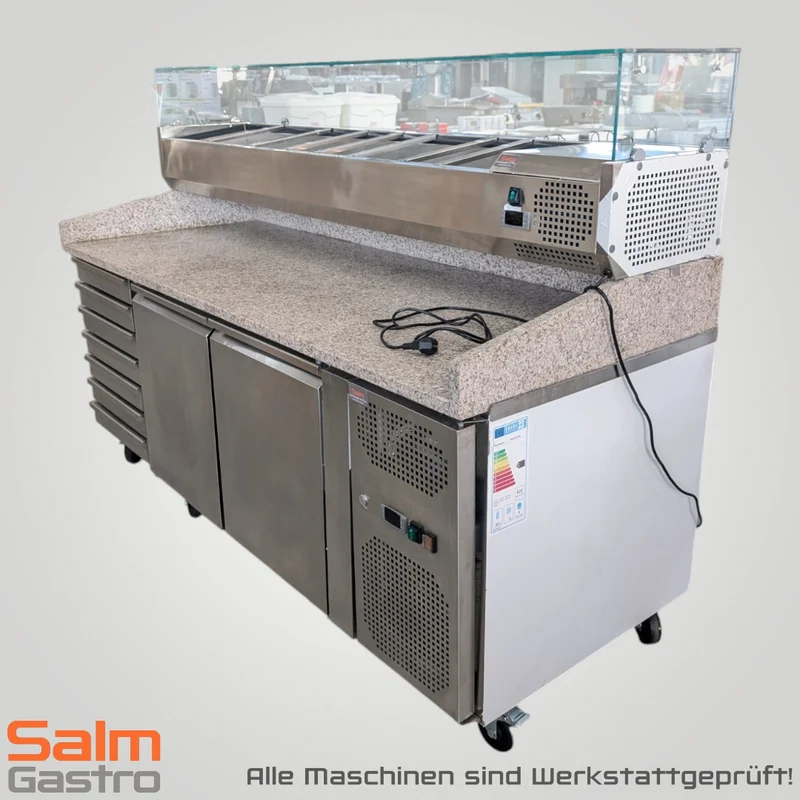 SkyRainbow Pizza Kühltisch mit 2 Türen Granit rosa grau mit 7 ungek. Schubladen 230V