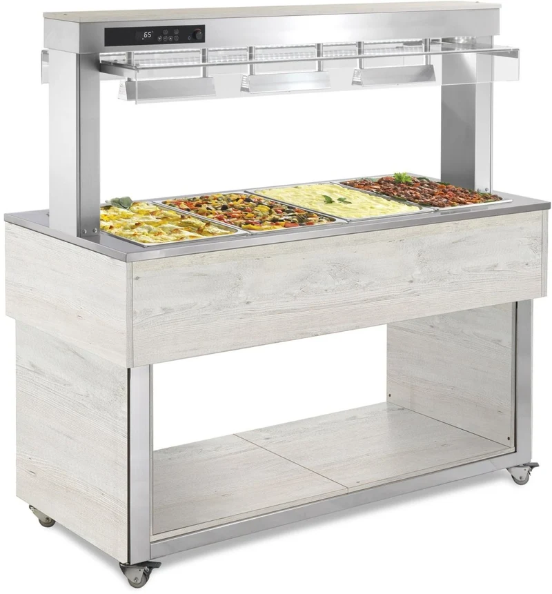 NordCap Bain-Marie fahrbar mit Halogenheizlampe TR-RED 4/1 4x GN 1/1 RAL 7035 lichtgrau