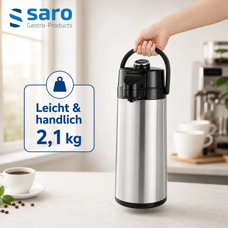 Saro Edelstahl-Isolierpumpkanne (Innen Glas)