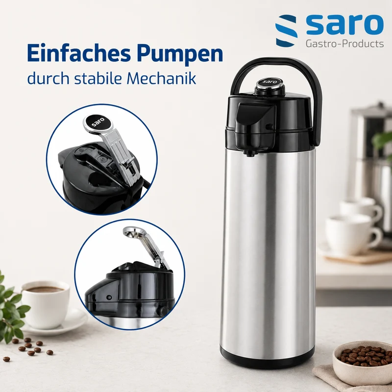 Saro Edelstahl-Isolierpumpkanne (Innen Glas)