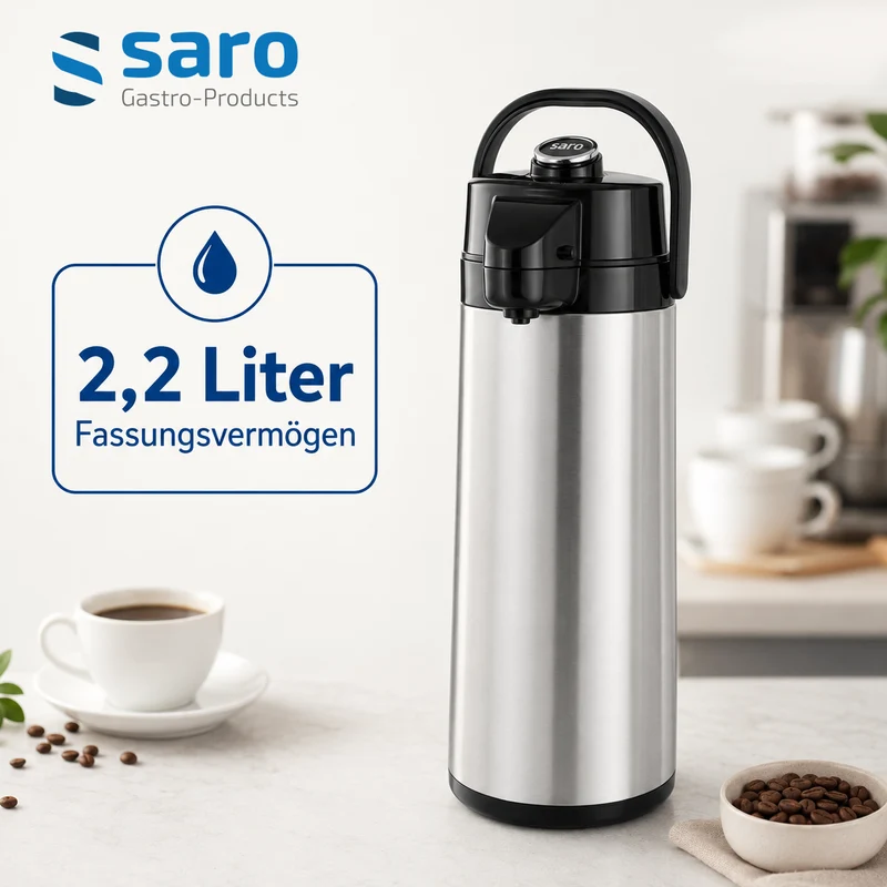 Saro Edelstahl-Isolierpumpkanne (Innen Glas)