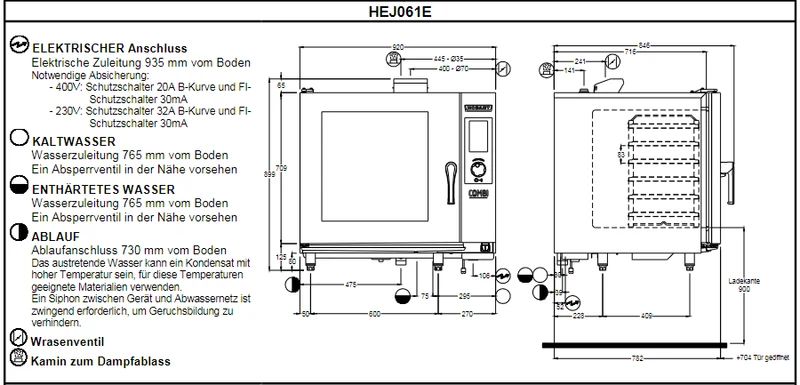 Hobart Kombidämpfer COMBI 061 6x1/1GN Elektro mit Reinigungsystem HEJ061E
