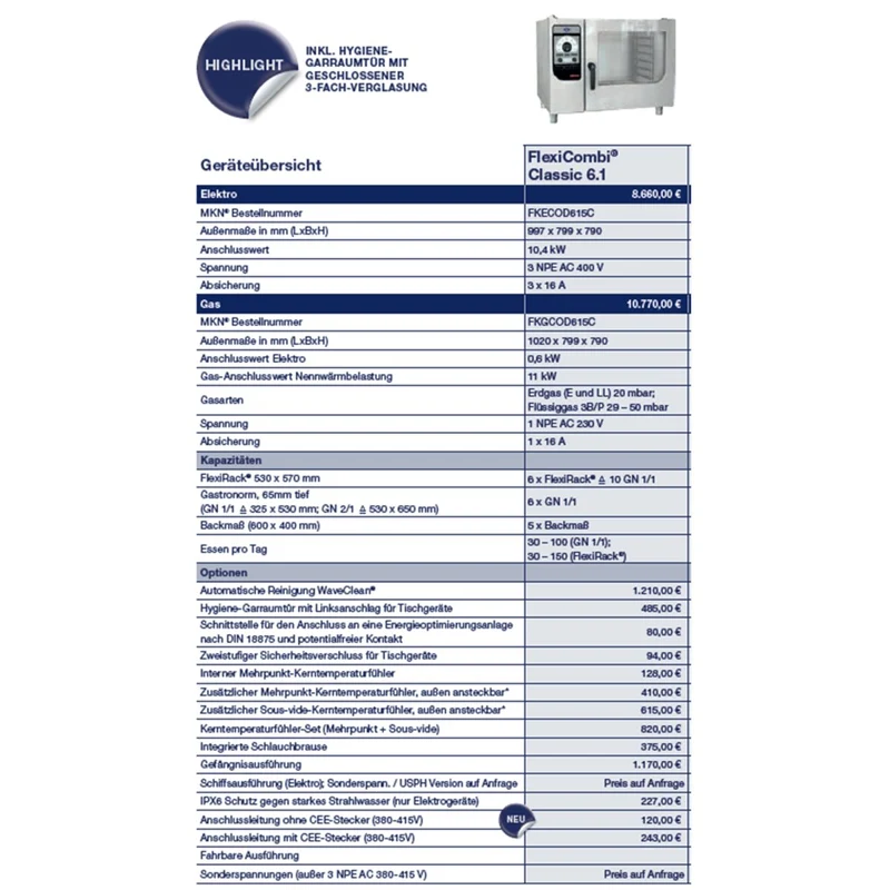 MKN FlexiCombi Classic 6.1 Elektro Türanschlag rechts Ausstellungsstück