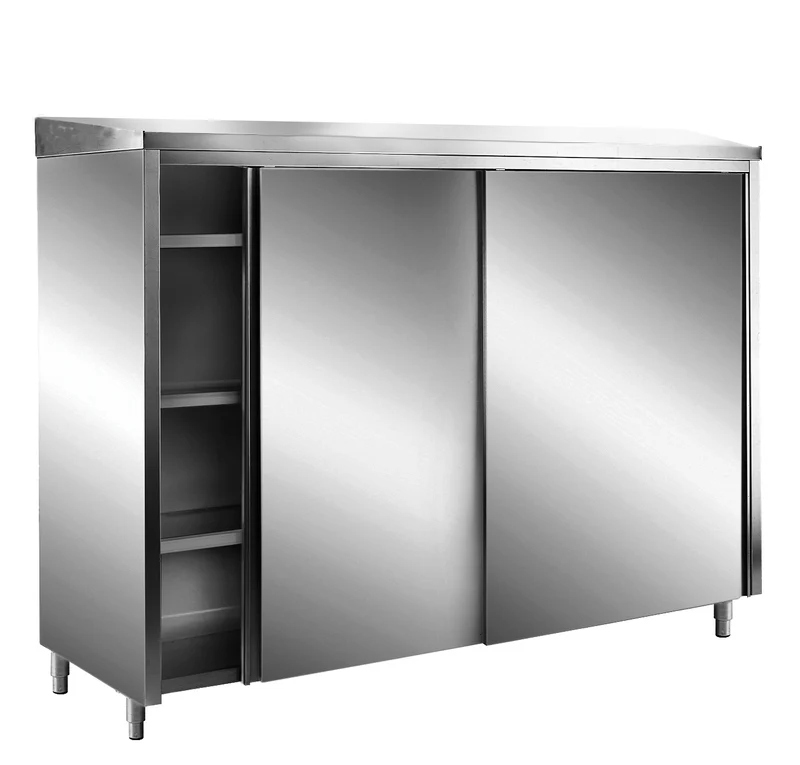 Saro Edelstahl-Lagerschrank mit Schiebetüren AISI 430, Schrägdach, 1200x700 mm