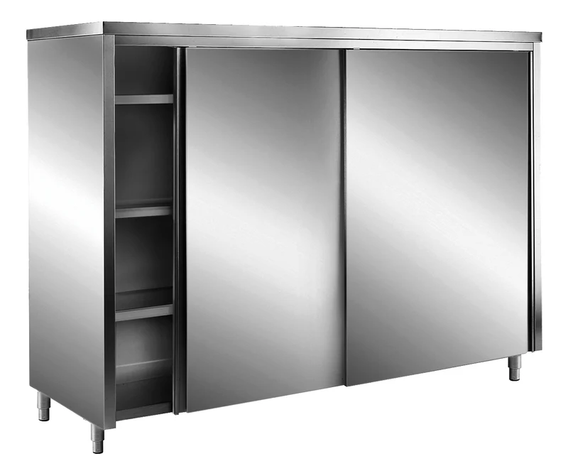 Saro Edelstahl-Lagerschrank mit Schiebetüren AISI 430, Flachdach, 1600x600 mm