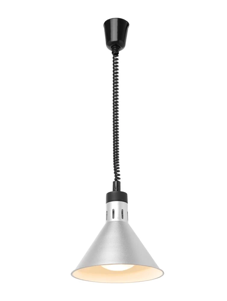 HENDI Höhenverstellbare Wärmelampe – konisch – Silber – 230 V / 375 W – Ø 275 × H 250 mm