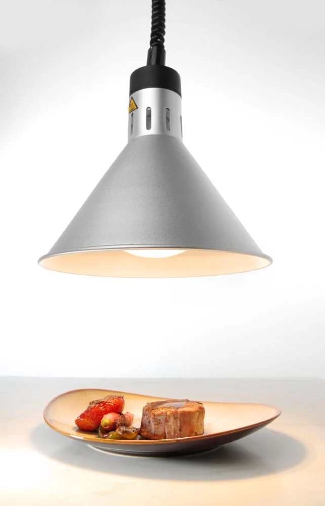 HENDI Höhenverstellbare Wärmelampe – konisch – Silber – 230 V / 375 W – Ø 275 × H 250 mm