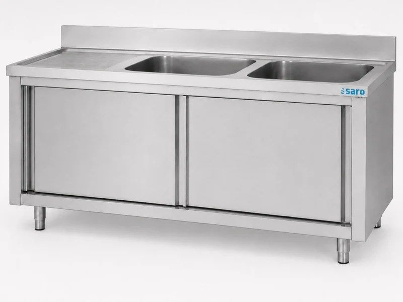 Saro Spülschrank mit Schiebetüren 1600mm, 2 Becken rechts