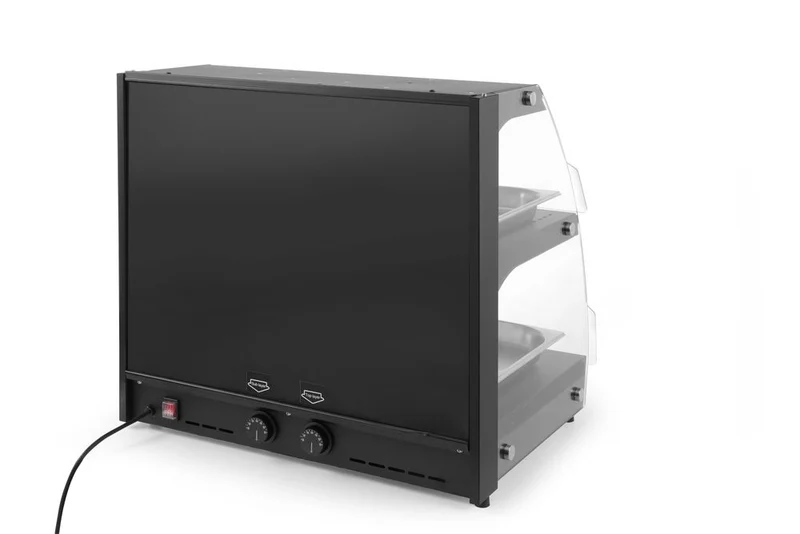 HENDI Warmhaltevitrine mit Quarzheizung – 2 Regalböden – 230 V / 560 W – 650 × 485 × 630 mm