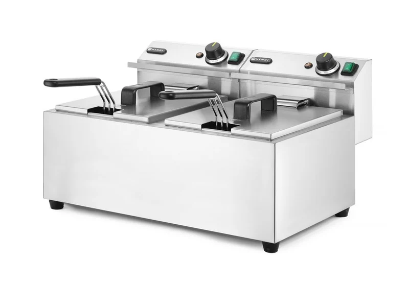 HENDI Fritteuse Profi Line – 2×8 l – Profi Line – 16 l – 230 V / 7000 W – 605 × 460 × 369 mm