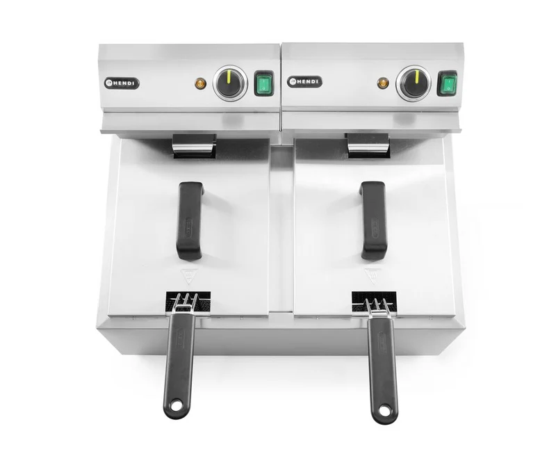 HENDI Fritteuse Profi Line – 2×8 l – Profi Line – 16 l – 230 V / 7000 W – 605 × 460 × 369 mm