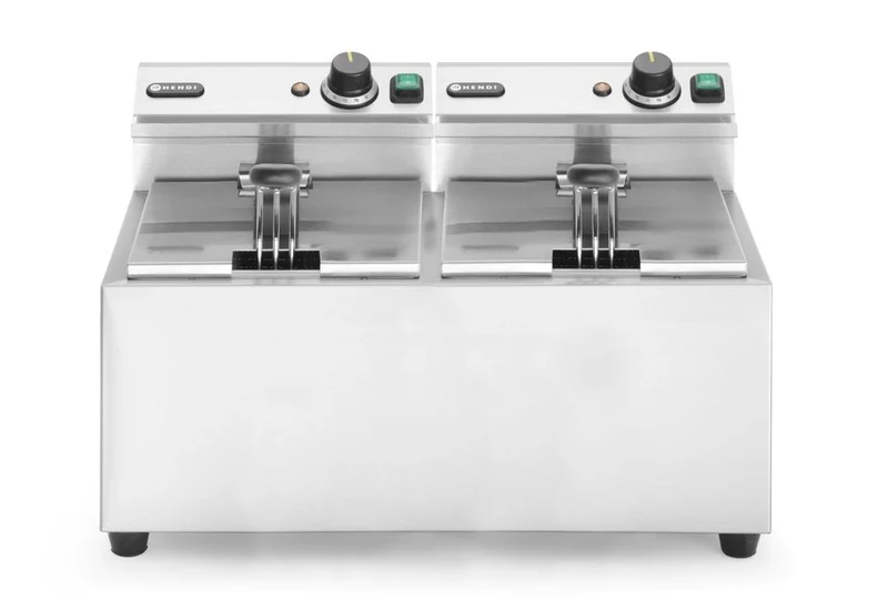 HENDI Fritteuse Profi Line – 2×8 l – Profi Line – 16 l – 230 V / 7000 W – 605 × 460 × 369 mm