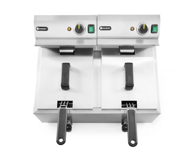 HENDI Fritteuse Profi Line mit Ablasshahn – 2×8 l – Profi Line – 16 l – 230 V / 7000 W – 610 × 515 × 369 mm