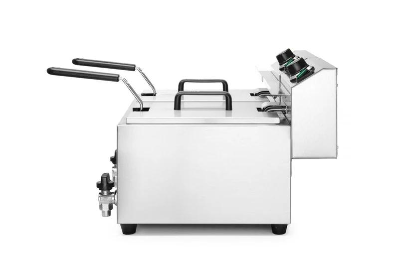 HENDI Fritteuse Profi Line mit Ablasshahn – 2×8 l – Profi Line – 16 l – 230 V / 7000 W – 610 × 515 × 369 mm