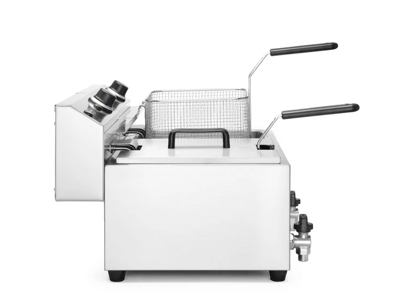HENDI Fritteuse Profi Line mit Ablasshahn – 2×8 l – Profi Line – 16 l – 230 V / 7000 W – 610 × 515 × 369 mm
