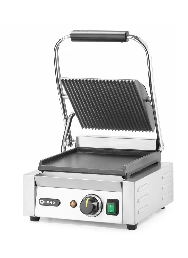HENDI Kontaktgrill - Einzelversion – oben gerillt – unten glatt – 230 V / 1800 W – 310 × 375 × 216 mm