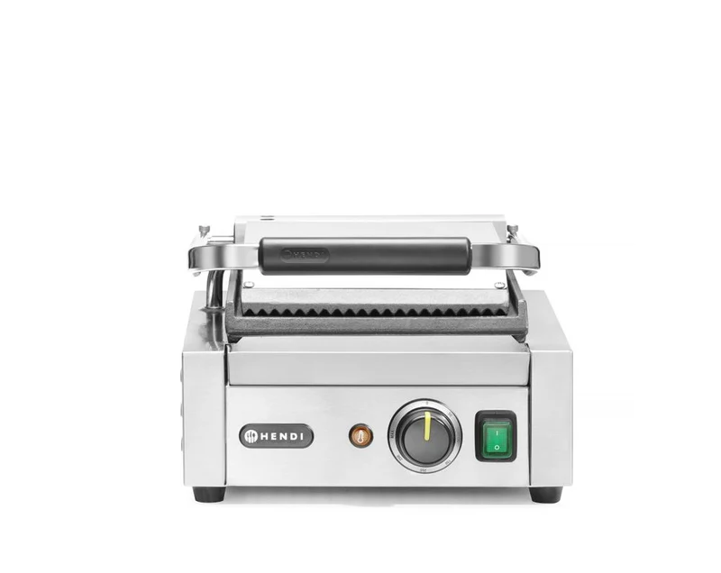 HENDI Kontaktgrill - Einzelversion – oben gerillt – unten glatt – 230 V / 1800 W – 310 × 375 × 216 mm