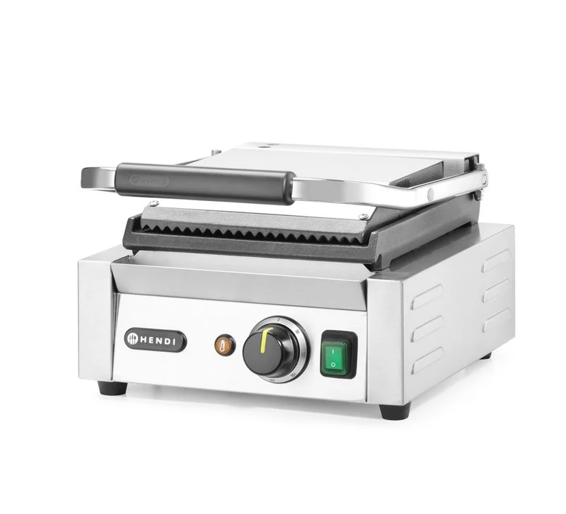HENDI Kontaktgrill - Einzelversion – oben gerillt – unten glatt – 230 V / 1800 W – 310 × 375 × 216 mm