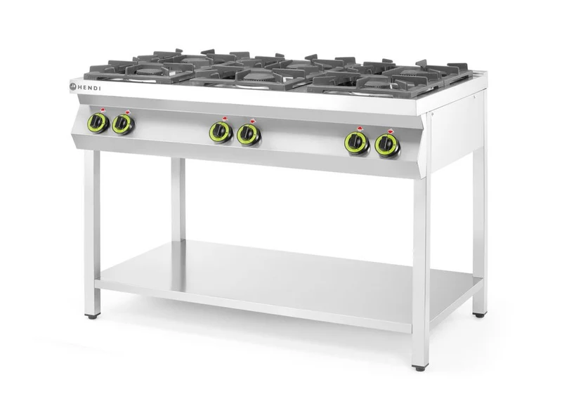 HENDI Gasherd - 6 Kochfelder – offener Unterbau – Kitchen Line – 28,5 kW – 1200 × 700 × 900 mm