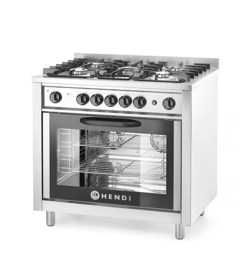 HENDI Gasherd - 5 Kochfelder mit Elektroofen – Kitchen Line – Silber – 230 V / 2900 W – 14,3 kW – 900 × 653 × 900 mm