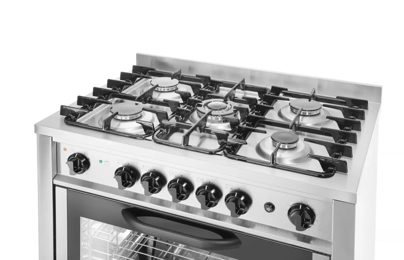 HENDI Gasherd - 5 Kochfelder mit Elektroofen – Kitchen Line – Silber – 230 V / 2900 W – 14,3 kW – 900 × 653 × 900 mm