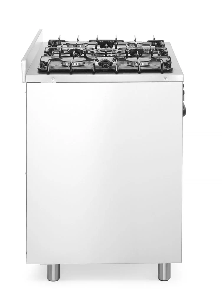 HENDI Gasherd - 5 Kochfelder mit Elektroofen – Kitchen Line – Silber – 230 V / 2900 W – 14,3 kW – 900 × 653 × 900 mm