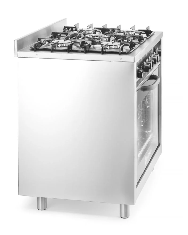 HENDI Gasherd - 5 Kochfelder mit Elektroofen – Kitchen Line – Silber – 230 V / 2900 W – 14,3 kW – 900 × 653 × 900 mm
