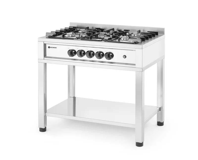 HENDI Gasherd - 5 Kochfelder – offener Unterbau – Kitchen Line – 14,3 kW – 900 × 640 × 910 mm