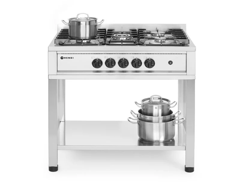 HENDI Gasherd - 5 Kochfelder – offener Unterbau – Kitchen Line – 14,3 kW – 900 × 640 × 910 mm