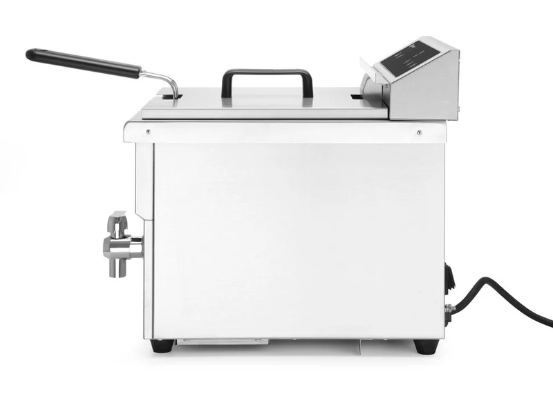 HENDI Induktionsfritteuse mit Ablasshahn - 8 l – 8 l – Hellgrau – 230 V / 3500 W – 288 × 619 × 408 mm