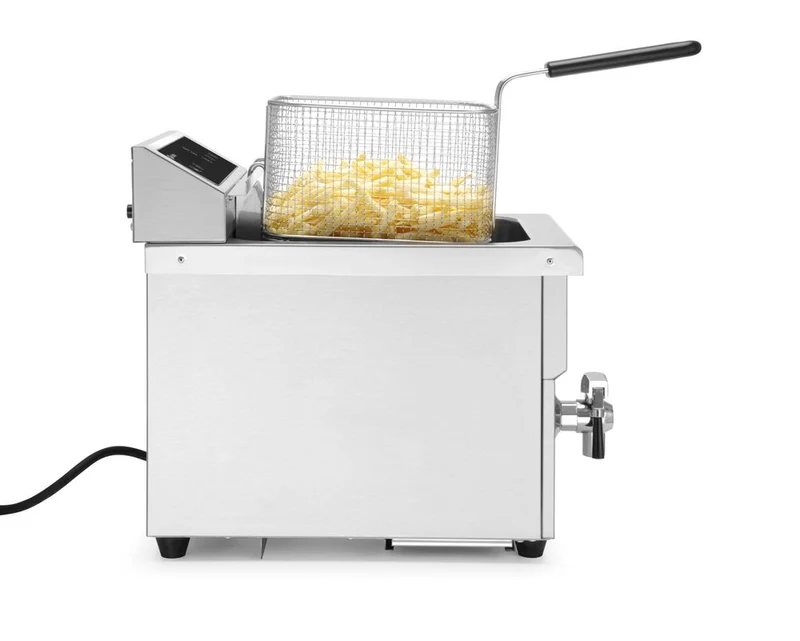 HENDI Induktionsfritteuse mit Ablasshahn - 8 l – 8 l – Hellgrau – 230 V / 3500 W – 288 × 619 × 408 mm