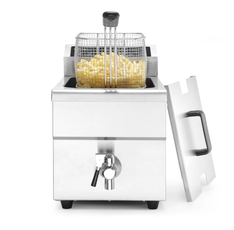 HENDI Induktionsfritteuse mit Ablasshahn - 8 l – 8 l – Hellgrau – 230 V / 3500 W – 288 × 619 × 408 mm