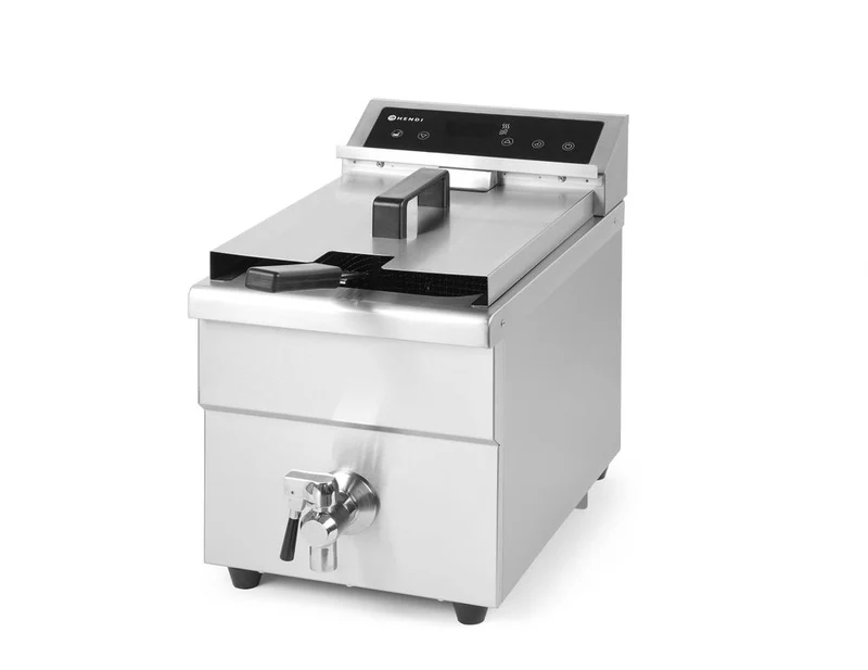 HENDI Induktionsfritteuse mit Ablasshahn - 8 l – 8 l – Hellgrau – 230 V / 3500 W – 288 × 619 × 408 mm