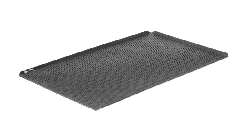 HENDI Blech – perforiert – antihaftbeschichtet – 4 Ränder – GN 1 / 1 – Schwarz – 530 × 325 × 10 mm – Rechteckig