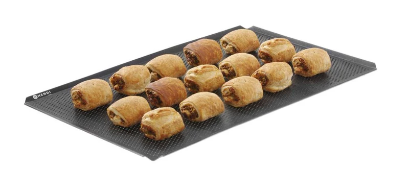 HENDI Blech – perforiert – antihaftbeschichtet – 4 Ränder – GN 1 / 1 – Schwarz – 530 × 325 × 10 mm – Rechteckig