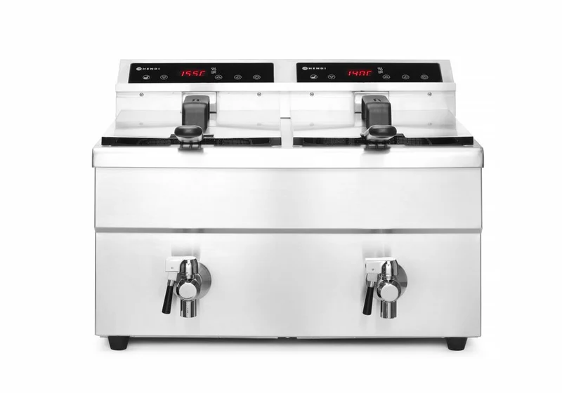 HENDI Induktionsfritteuse - mit Ablasshahn 2 × 8 l – Profi Line – 16 l – 230 V / 7000 W – 577 × 609 × 410 mm