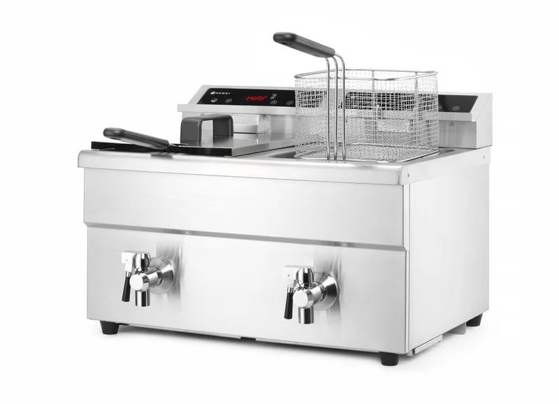 HENDI Induktionsfritteuse - mit Ablasshahn 2 × 8 l – Profi Line – 16 l – 230 V / 7000 W – 577 × 609 × 410 mm