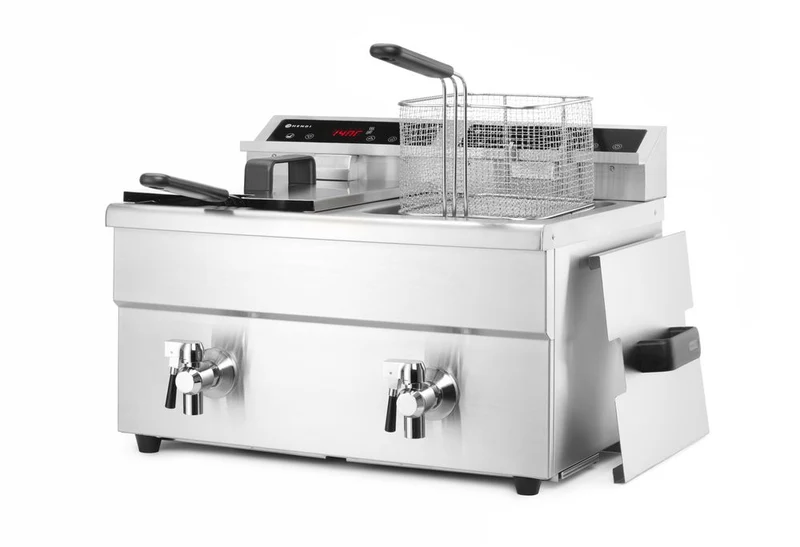HENDI Induktionsfritteuse - mit Ablasshahn 2 × 8 l – Profi Line – 16 l – 230 V / 7000 W – 577 × 609 × 410 mm