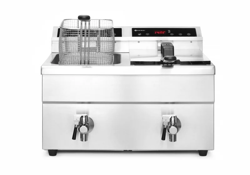 HENDI Induktionsfritteuse - mit Ablasshahn 2 × 8 l – Profi Line – 16 l – 230 V / 7000 W – 577 × 609 × 410 mm